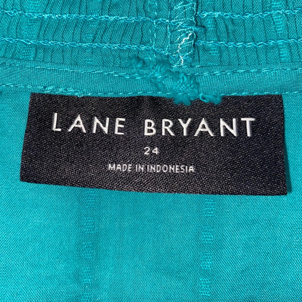 Lane Bryant Teal Blue Cotton Ruffle V-Neck Puff Sleeve Blouse Plus Size 24 - Picture 5 of 7